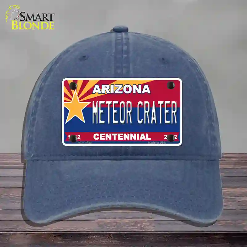 Arizona Centennial Meteor Crater Novelty License Plate Hat Unconstructed Cotton / Navy