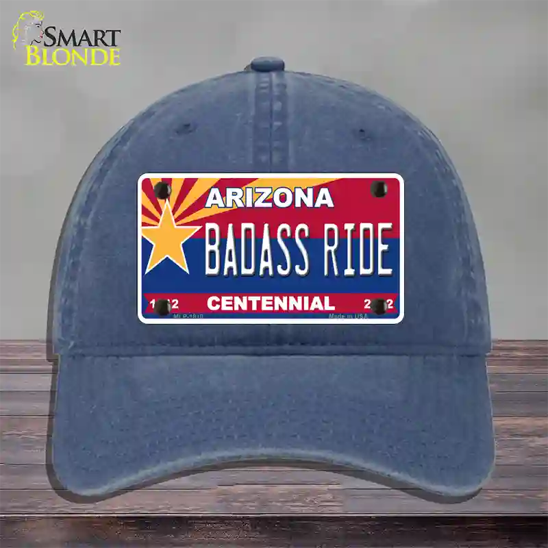 Arizona Centennial Badass Ride Novelty License Plate Hat Unconstructed Cotton / Navy