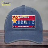 Arizona Centennial It Is What It Is Novelty License Plate Hat Unconstructed Cotton / Navy