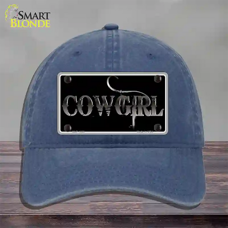 Cowgirl Black Novelty License Plate Hat Unconstructed Cotton / Navy