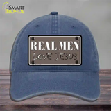 Real Men Love Jesus Novelty License Plate Hat Unconstructed Cotton / Navy