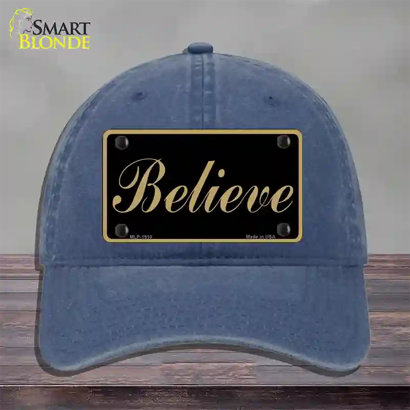 Believe Novelty License Plate Hat Unconstructed Cotton / Navy