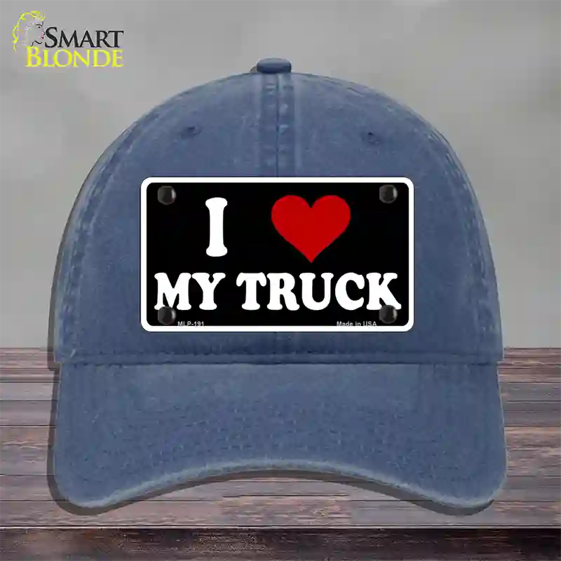 I Love My Truck Black Novelty License Plate Hat Unconstructed Cotton / Navy