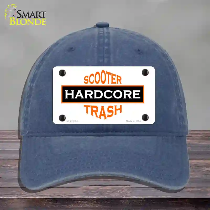 Hardcore Scooter Trash White Novelty License Plate Hat Unconstructed Cotton / Navy