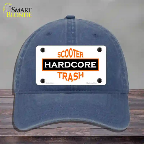 Hardcore Scooter Trash White Novelty License Plate Hat Unconstructed Cotton / Navy