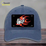 Red Hot Flaming Dice Novelty License Plate Hat Unconstructed Cotton / Navy