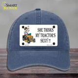 She Thinks My Tractors Sexy White Novelty License Plate Hat Unconstructed Cotton / Navy