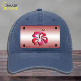 Hibiscus Flower Novelty License Plate Hat Unconstructed Cotton / Navy