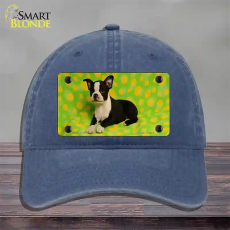 Boston Terrier Dog Novelty License Plate Hat Unconstructed Cotton / Navy