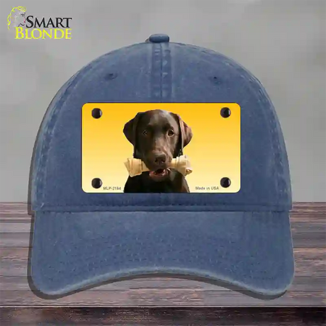 Chocolate Labrador Retriever Dog Novelty License Plate Hat Unconstructed Cotton / Navy