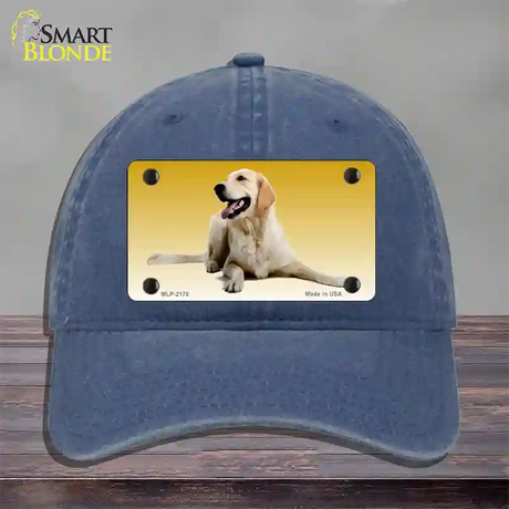 Golden Retriever Dog Novelty License Plate Hat Unconstructed Cotton / Navy