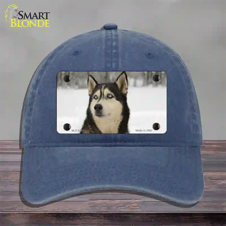 Husky Dog Novelty License Plate Hat Unconstructed Cotton / Navy