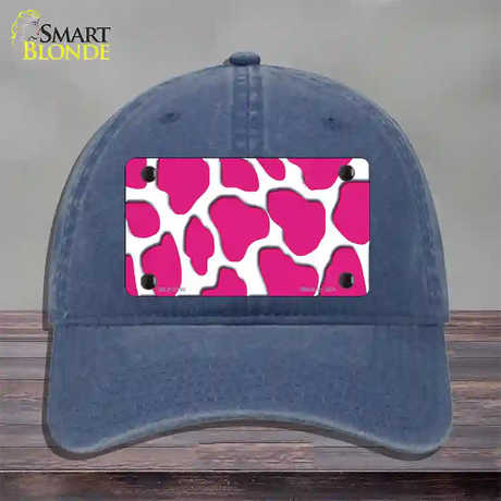 Pink White Giraffe Novelty License Plate Hat Unconstructed Cotton / Navy