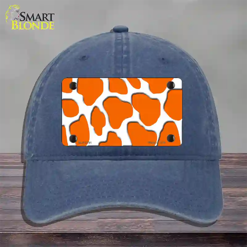 Orange White Giraffe Novelty License Plate Hat Unconstructed Cotton / Navy