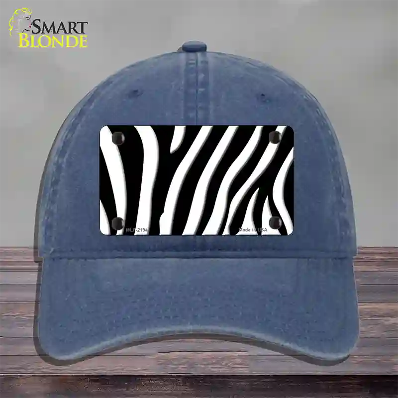 Black White Zebra Novelty License Plate Hat Unconstructed Cotton / Navy