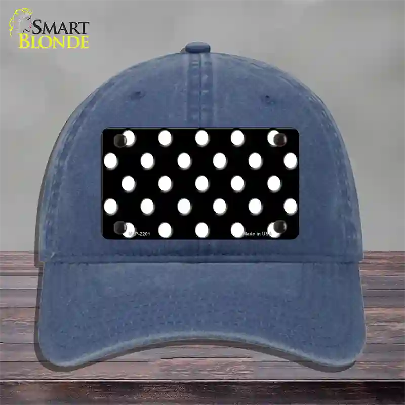 White Polka Dots Black Novelty License Plate Hat Unconstructed Cotton / Navy