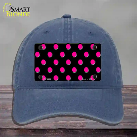 Hot Pink Polka Dots Black Novelty License Plate Hat Unconstructed Cotton / Navy