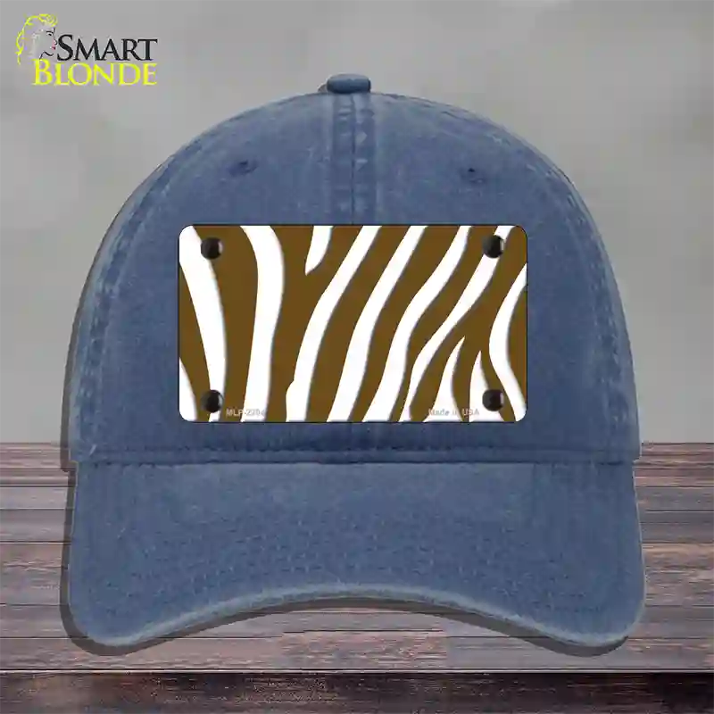 Brown White Zebra Novelty License Plate Hat Unconstructed Cotton / Navy