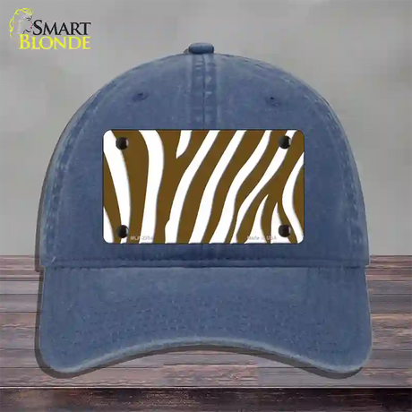 Brown White Zebra Novelty License Plate Hat Unconstructed Cotton / Navy