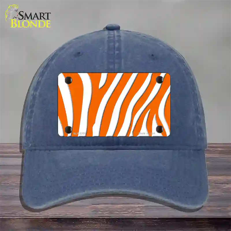 Orange White Zebra Novelty License Plate Hat Unconstructed Cotton / Navy