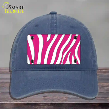 Hot Pink White Zebra Novelty License Plate Hat Unconstructed Cotton / Navy