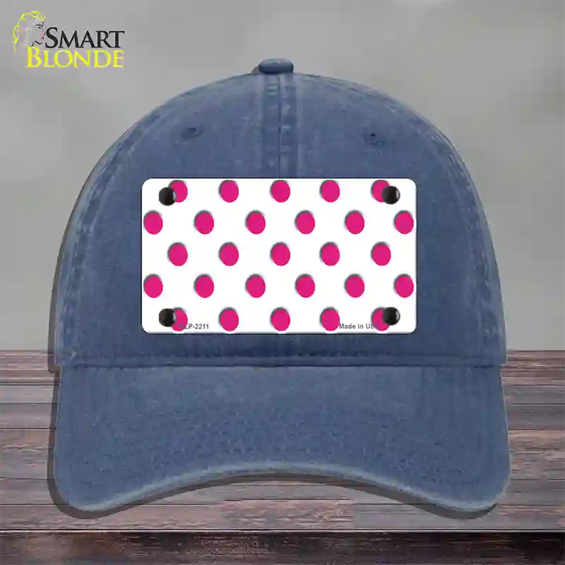 Hot Pink Polka Dots White Novelty License Plate Hat Unconstructed Cotton / Navy