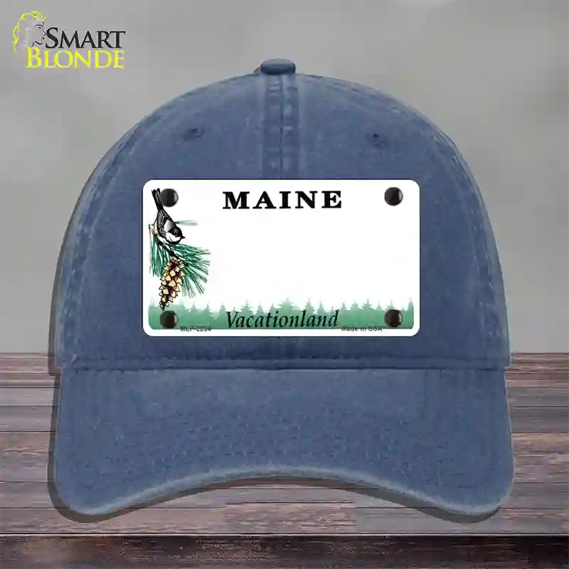 Maine State Blank Novelty License Plate Hat Unconstructed Cotton / Navy