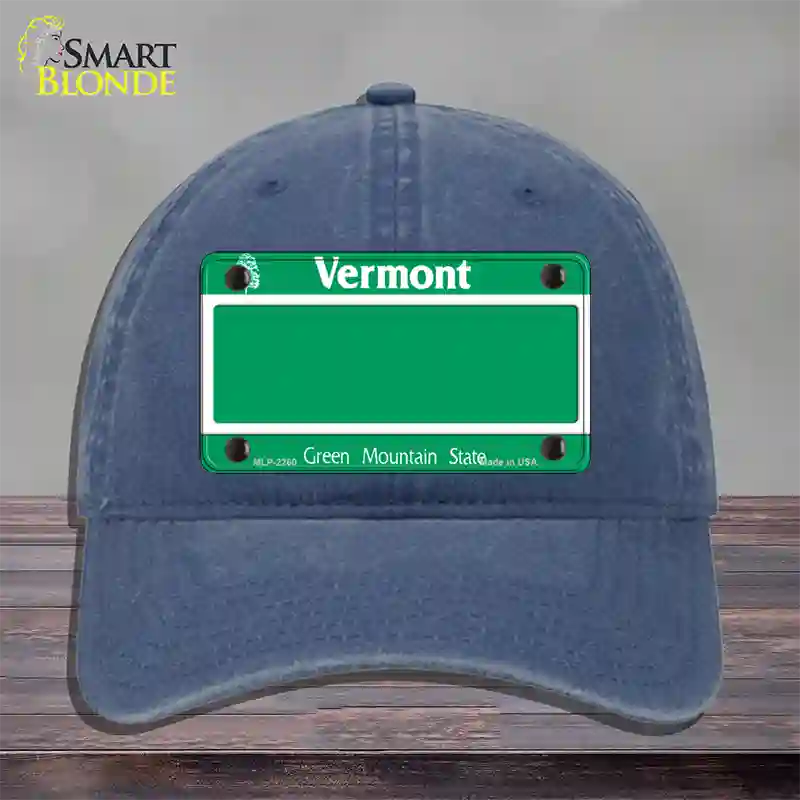 Vermont State Blank Novelty License Plate Hat Unconstructed Cotton / Navy