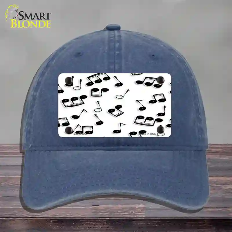 Musical Notes Black White Novelty License Plate Hat Unconstructed Cotton / Navy