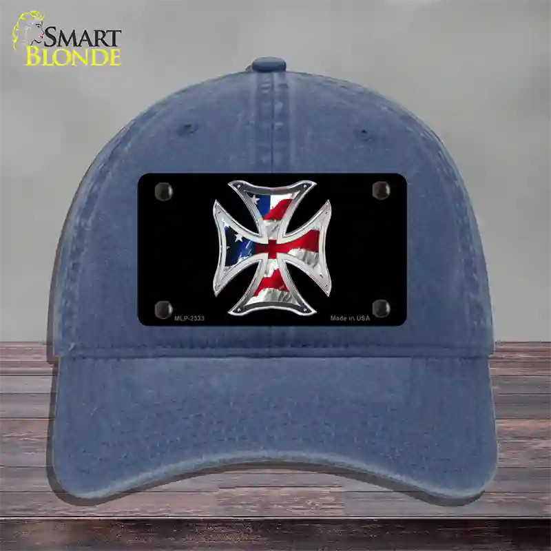 Maltese Cross Flag Novelty License Plate Hat Unconstructed Cotton / Navy