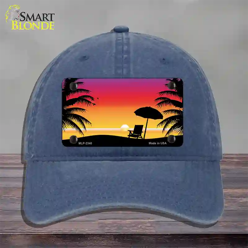 Sunset Beach Novelty License Plate Hat Unconstructed Cotton / Navy