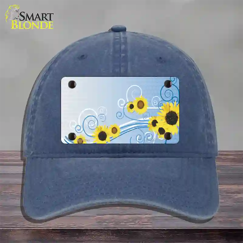 Sunflowers Novelty License Plate Hat Unconstructed Cotton / Navy