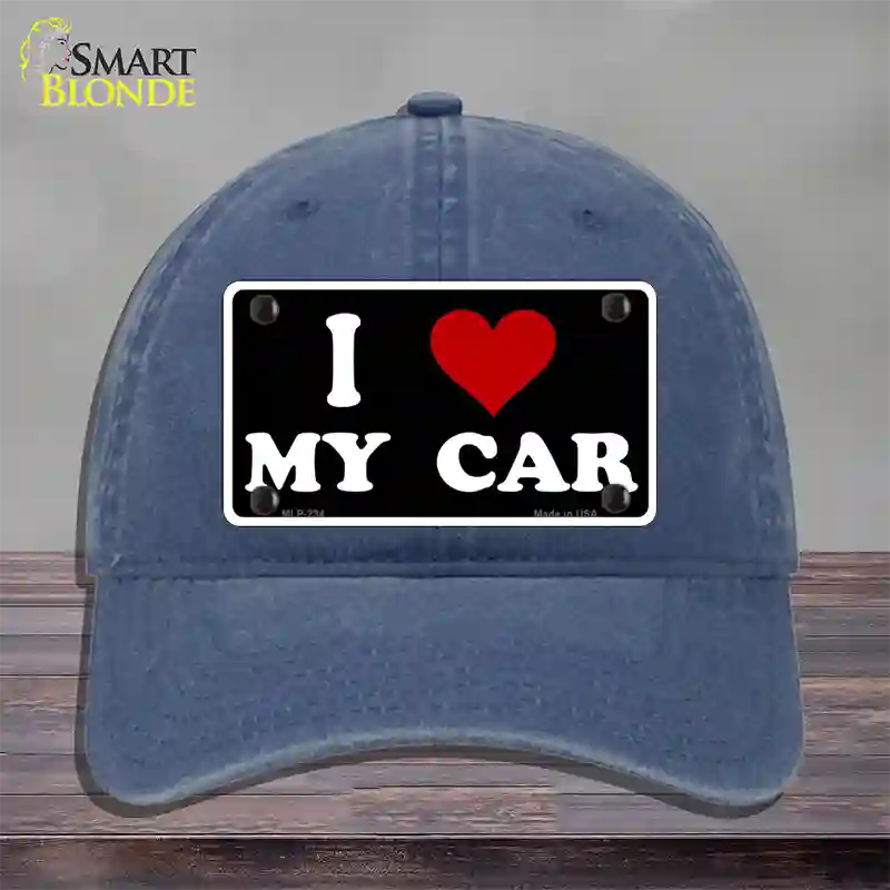 I Love My Car Black Novelty License Plate Hat Unconstructed Cotton / Navy