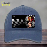 Racing Pin Up Girl Novelty License Plate Hat Unconstructed Cotton / Navy