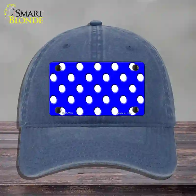 White Polka Dots Royal Blue Novelty License Plate Hat Unconstructed Cotton / Navy