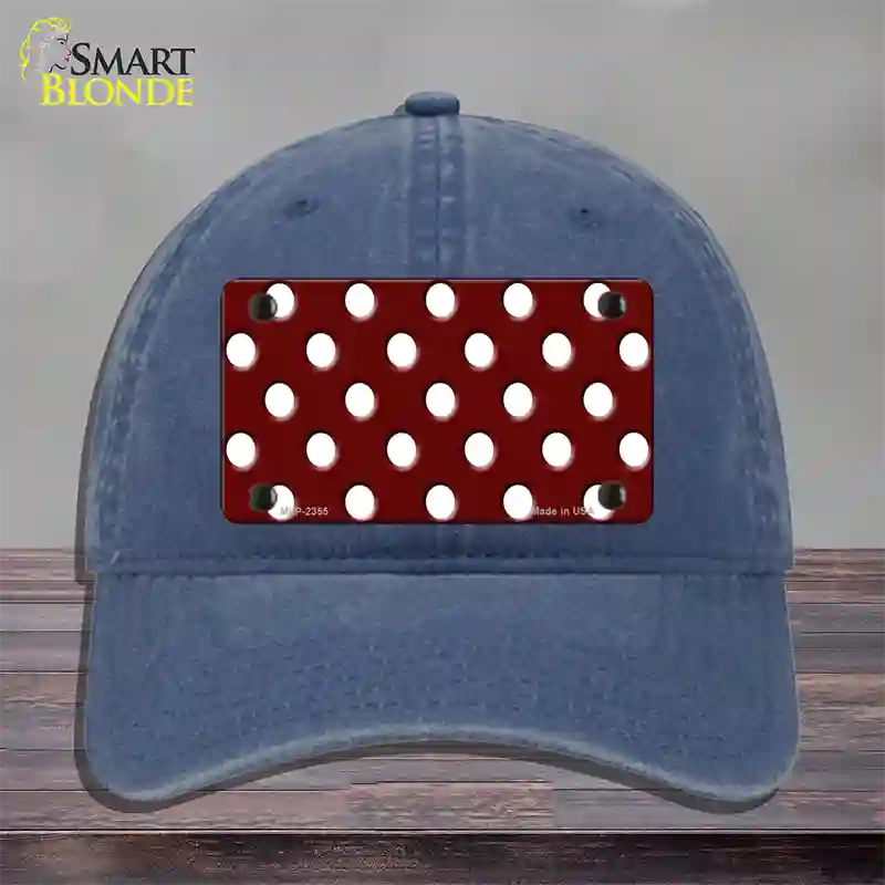 White Polka Dots Burgundy Novelty License Plate Hat Unconstructed Cotton / Navy