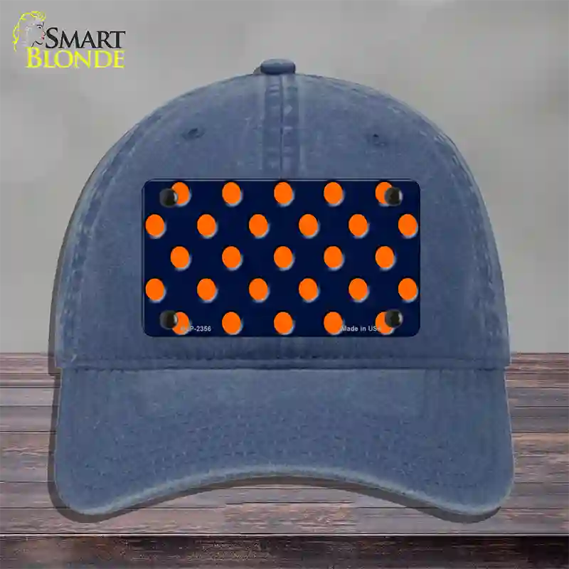 Orange Polka Dots Navy Blue Novelty License Plate Hat Unconstructed Cotton / Navy