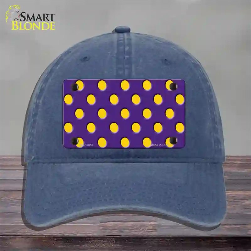 Yellow Polka Dots Purple Novelty License Plate Hat Unconstructed Cotton / Navy