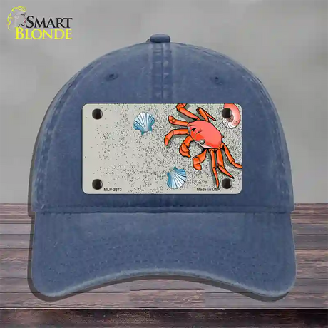 Crab And Seashells Novelty License Plate Hat Unconstructed Cotton / Navy