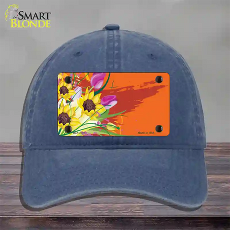 Floral Bouquet Offset Novelty License Plate Hat Unconstructed Cotton / Navy