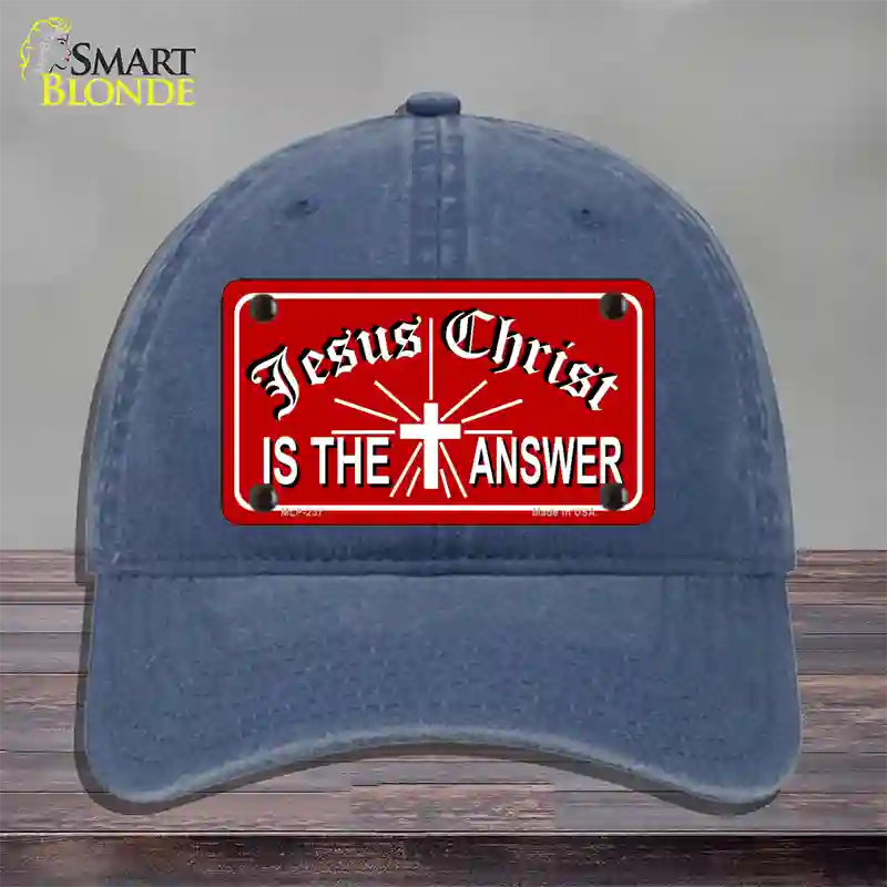 Jesus Christ Is The Answer Novelty License Plate Hat Unconstructed Cotton / Navy