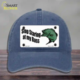 Stop Staring At My Bass Novelty License Plate Hat Unconstructed Cotton / Navy