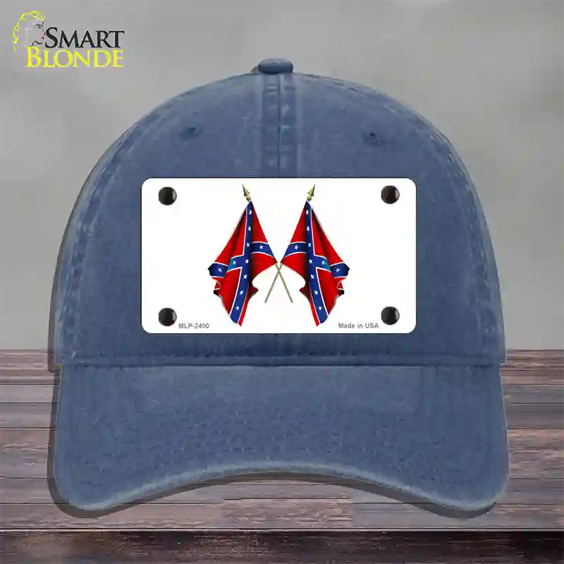 Confederate Crossed Flags Novelty License Plate Hat Unconstructed Cotton / Navy