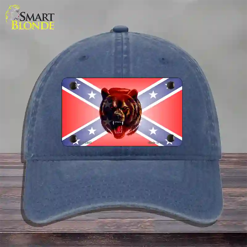 Confederate Flag Grizzly Bear Novelty License Plate Hat Unconstructed Cotton / Navy