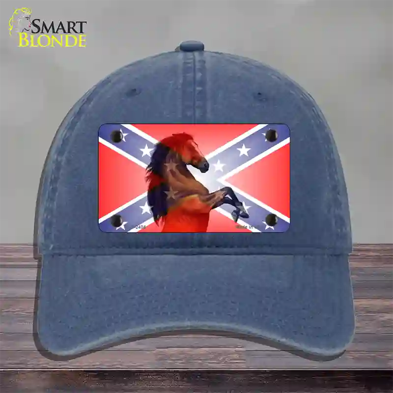 Confederate Flag Stallion Horse Novelty License Plate Hat Unconstructed Cotton / Navy