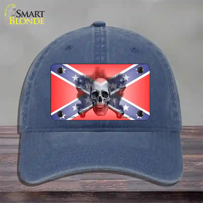 Confederate Flag Skull Novelty License Plate Hat Unconstructed Cotton / Navy