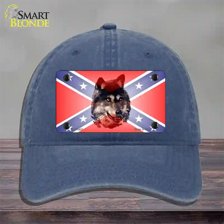 Confederate Flag Faded Wolf Novelty License Plate Hat Unconstructed Cotton / Navy