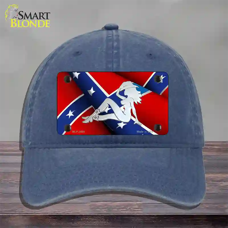 Rebel Flag Mudflap Cowgirl Novelty License Plate Hat Unconstructed Cotton / Navy