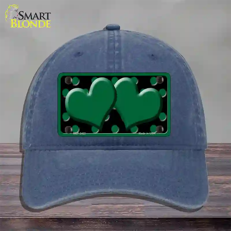 Green Black Polka Dot Green Center Hearts Novelty License Plate Hat Unconstructed Cotton / Navy