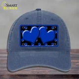 Blue Black Polka Dot Blue Center Hearts Novelty License Plate Hat Unconstructed Cotton / Navy